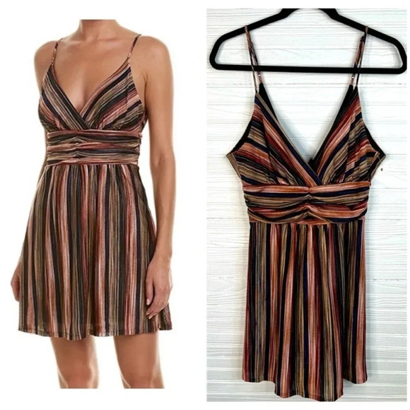 BCBGeneration Multicolored Striped Spaghetti Strap Dress V Neck New Sz 4 - Picture 1 of 15